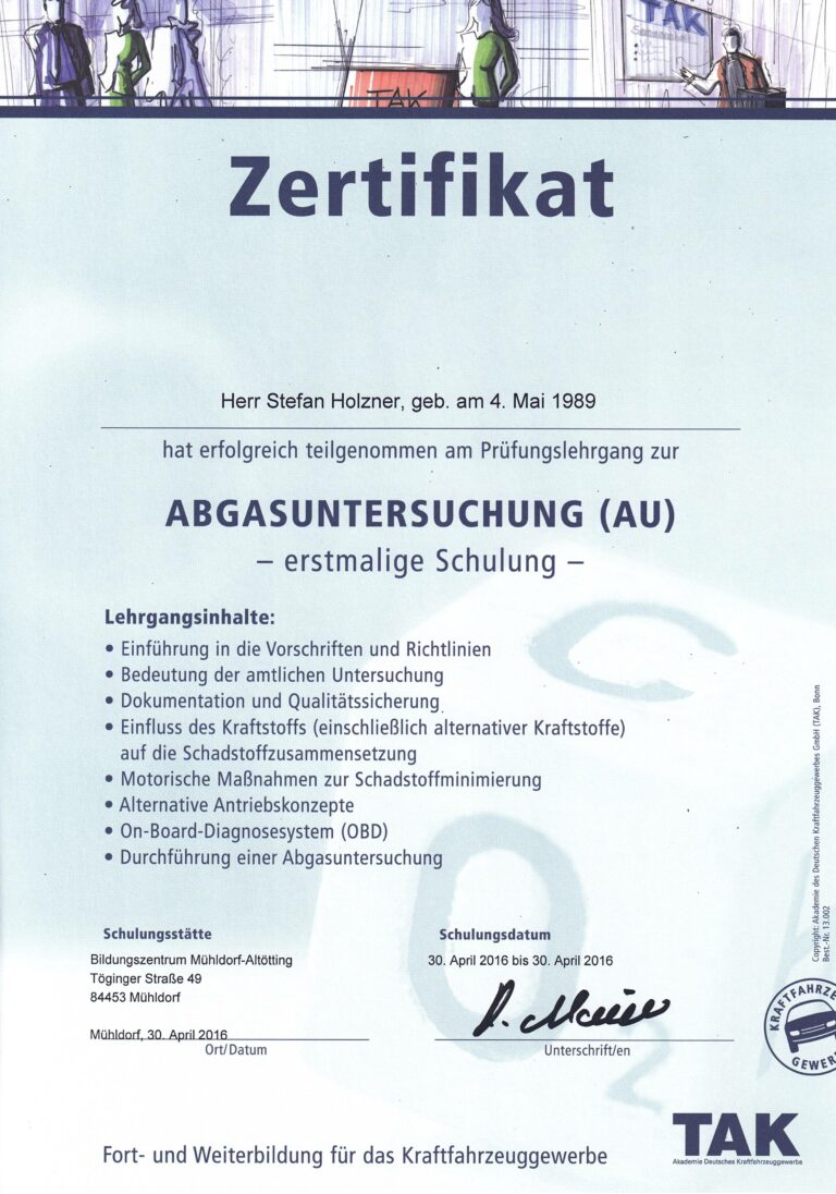 Zertifikat AU Erstschulung